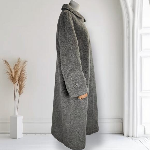 Vintage Dutch Llama Mohair Coat Size L Gray Mid Length Overcoat Pockets - Picture 5 of 16
